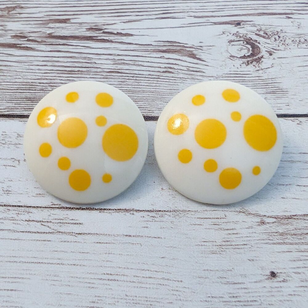 Vintage Earrings For Pierced Earrings - Off White with Yellow Spots